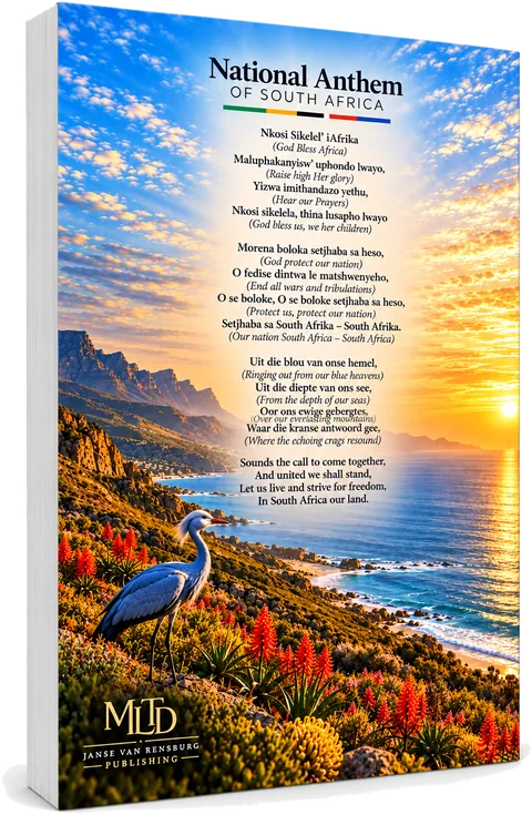My South African Diary 2027 back cover with the National Anthem of South Africa and a blue crane