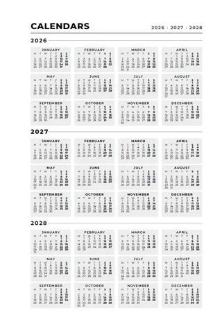 My South African Diary 2027 interior — 2026 · 2027 · 2028 calendars