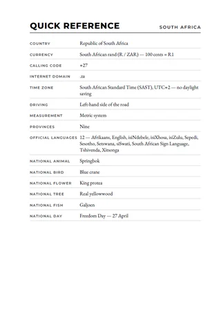 My South African Diary 2027 interior — South Africa quick reference
